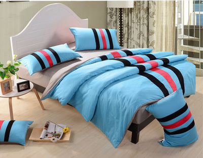 廠家直供 鑫燕子布業運動風素色條紋全棉四件套，舒適床品新選擇